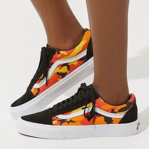 orange and black camo vans